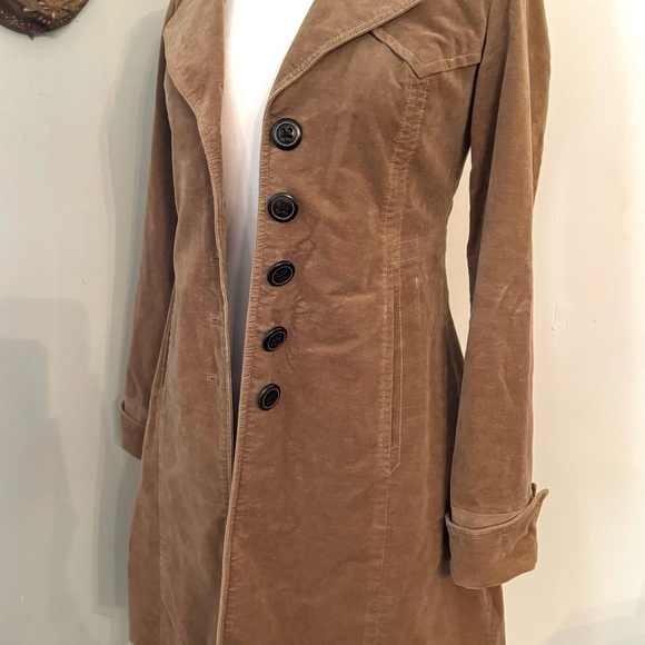 Vintage Long Velvet Coat camel Tan XS Overcoat Western Boho bohemian Chic brown - Picture 9 of 13